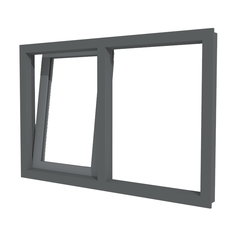 Aluminiumfenster grau, kippbares zweiflügeliges Fenster mit schlankem Aluminiumrahmen, modern